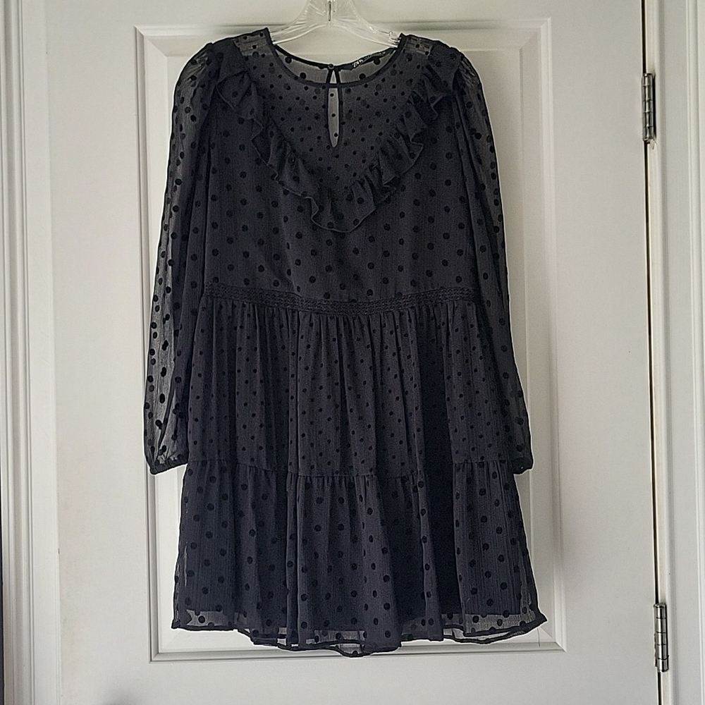 Black Mini Dress Sheer Summer Polka Dot Small